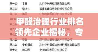 甲醛治理行业排名领先企业揭秘,专业除甲醛公司实力榜单!